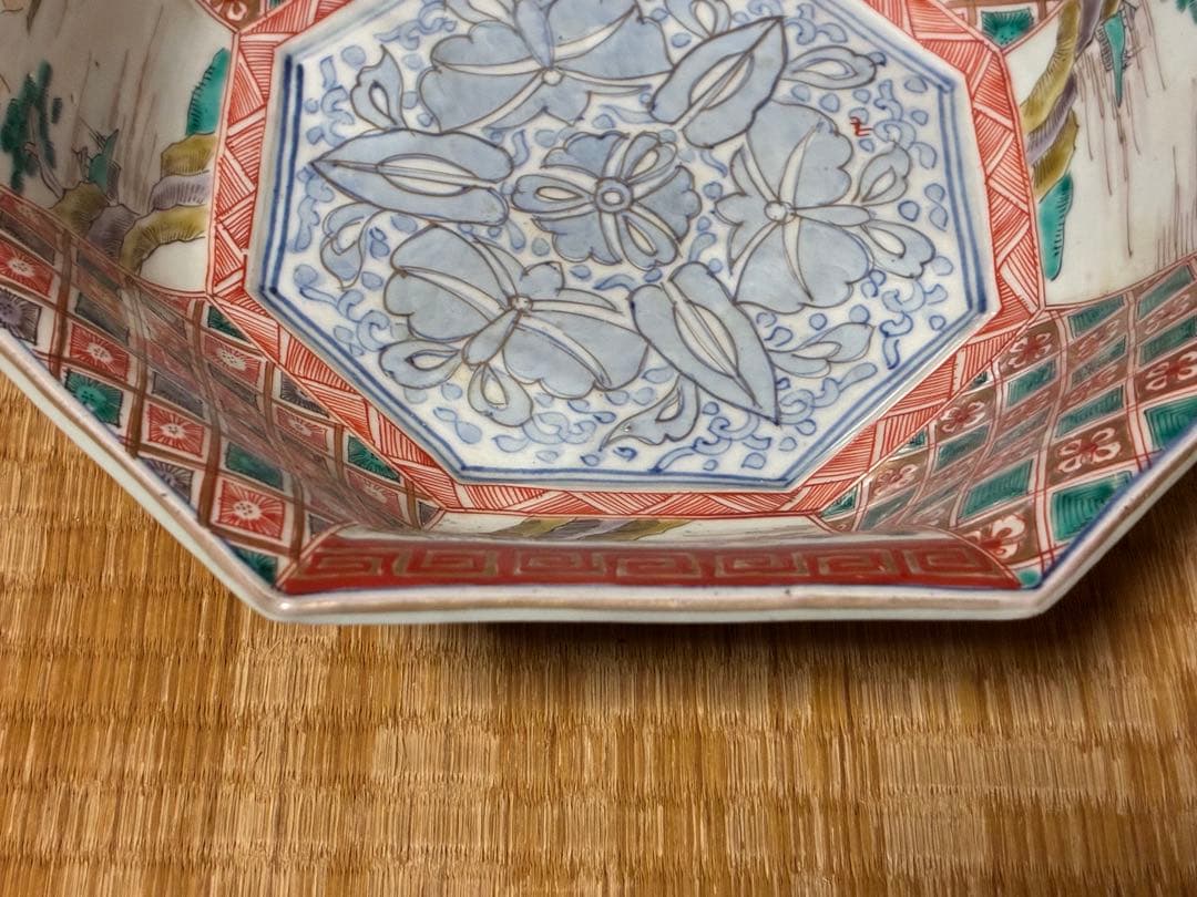 古伊万里 色絵 金彩 風景紋 八角鉢 盛鉢 時代物
