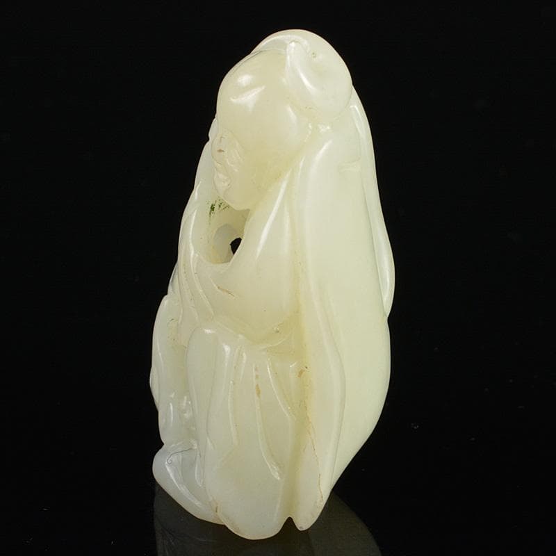 中国　玉石白玉彫刻　人物刻　根付　紙鎮　置物　C　R7134E