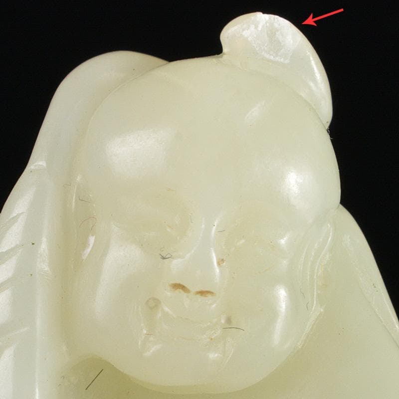 中国　玉石白玉彫刻　人物刻　根付　紙鎮　置物　C　R7134E