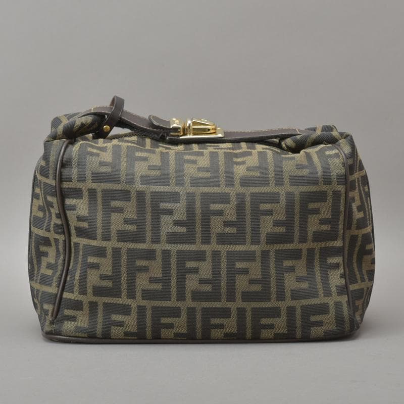 美品◇フェンディ ズッカ柄 バニティバッグ ハンドバッグ 鍵付き ジャガード 茶