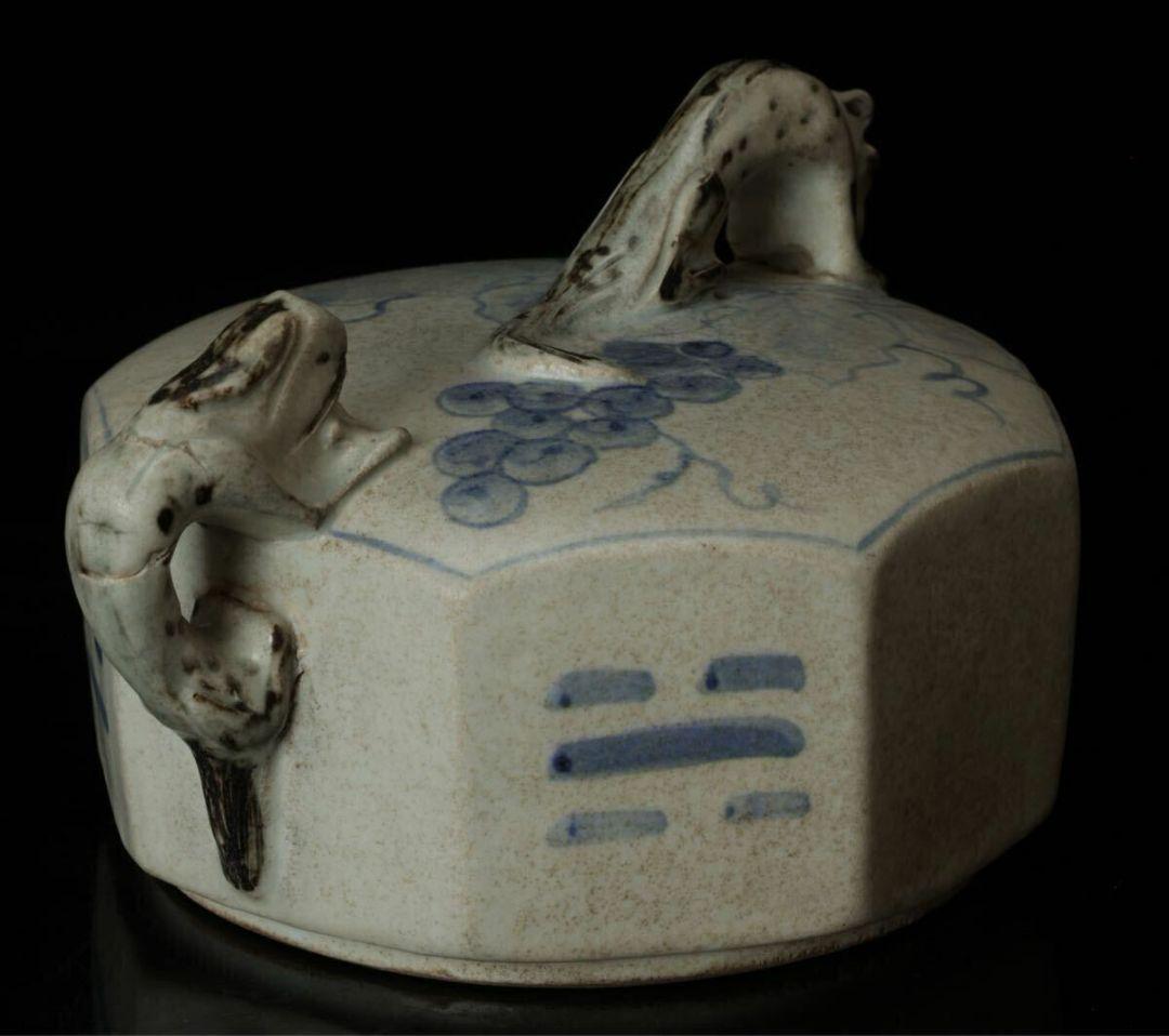 葡萄 八角形 李朝染付 水滴 陶器 葡萄図 陶器 古染付 骨董品 時代品 美術品