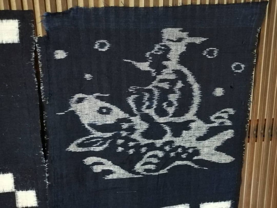 古い絵絣　ハギレ　人物文4点まとめて