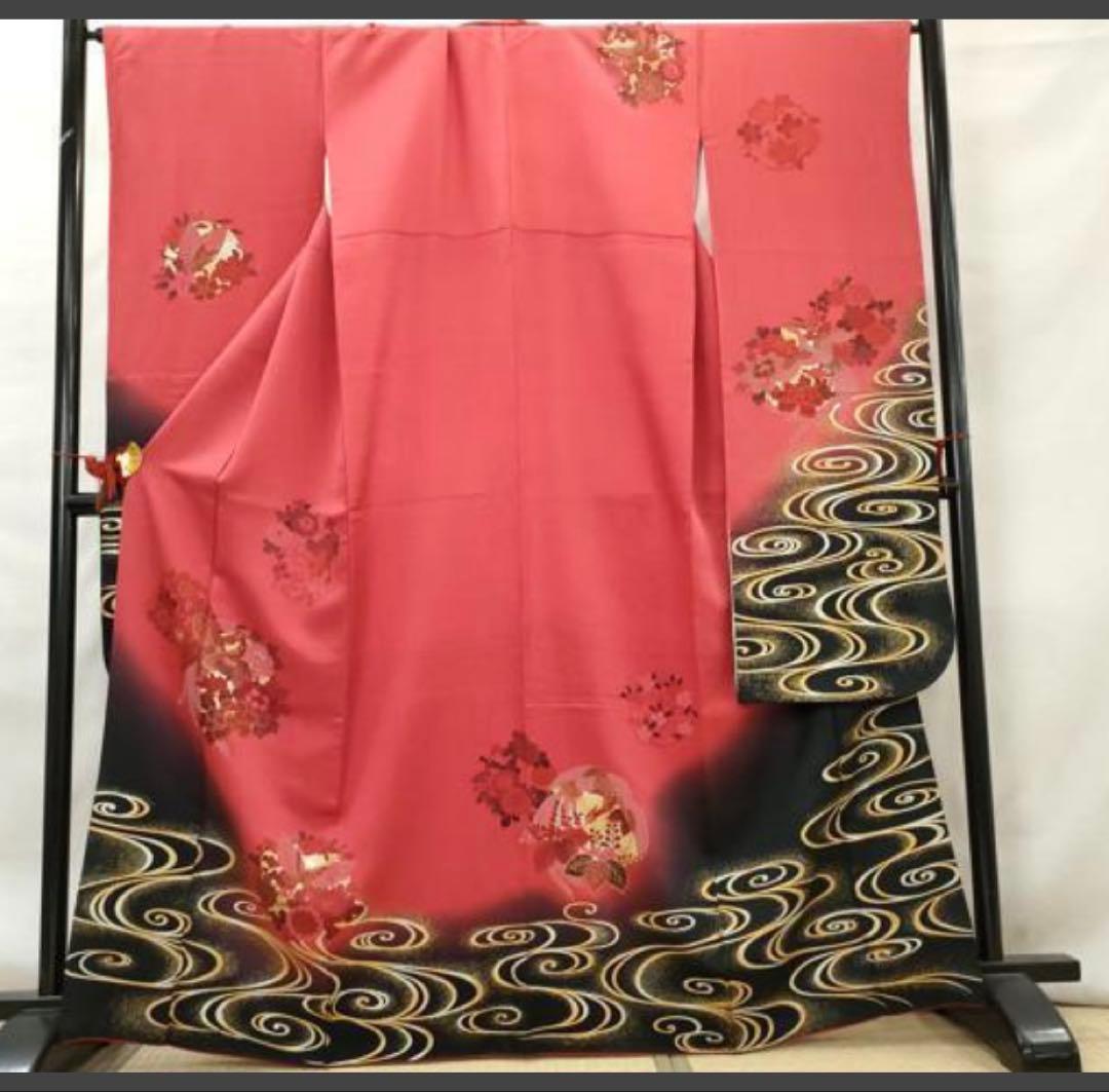 振袖フルセット6点サイズM〜Ｌ鳳凰花蝶丸文　暈し染め　金銀彩　金糸　正絹