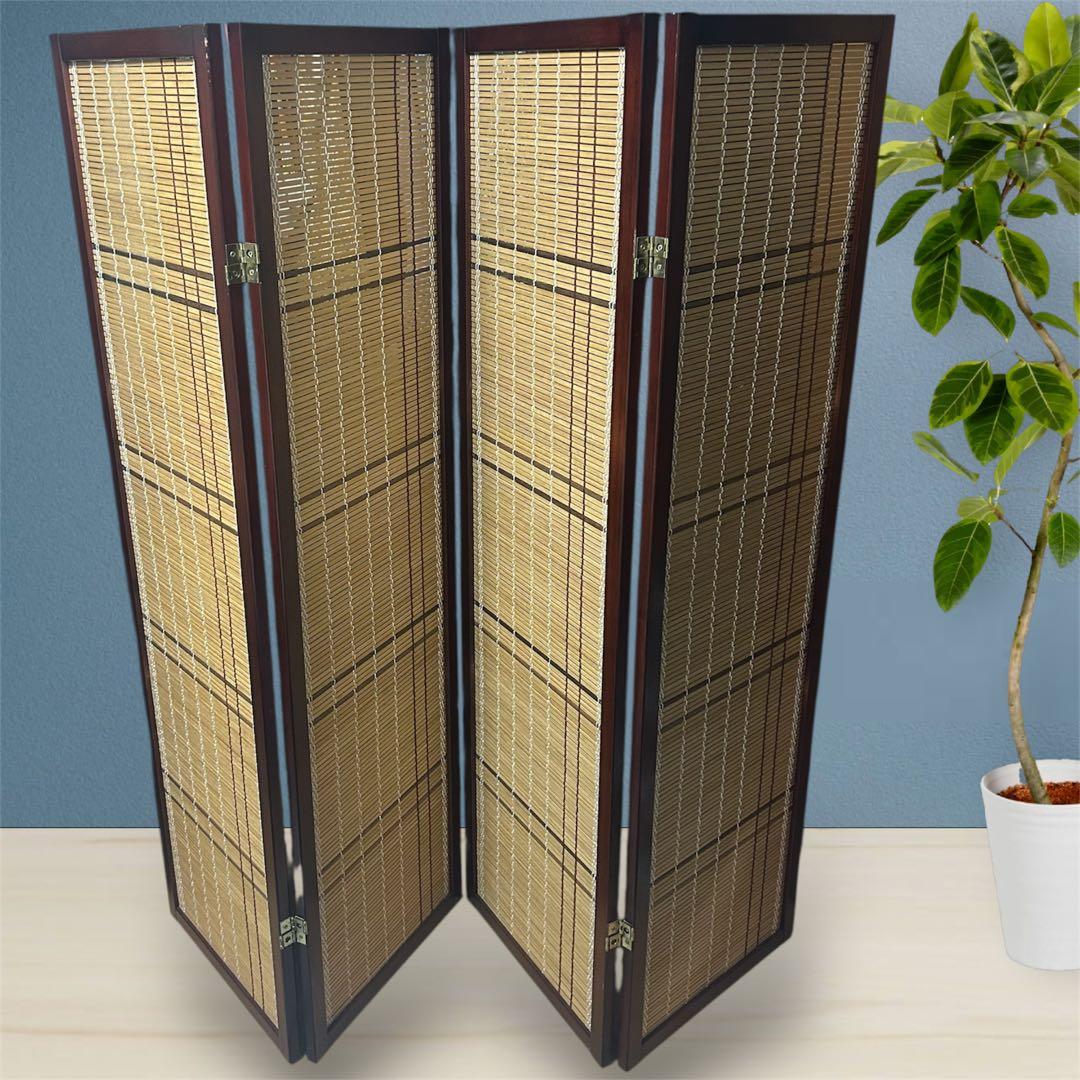 和風 4連竹すだれ衝立 150cmヴィンテージ パーテーション 和モダン レトロ
