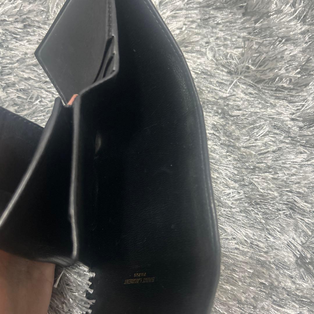 YSL 三つ折り財布 ベージュ×ブラック
