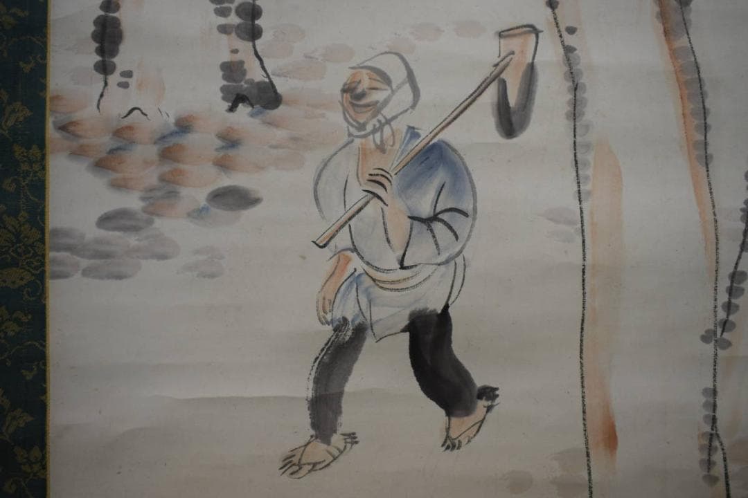 真作/漫画家/挿絵画家/俳人/細木原青起/人物図/布袋屋掛軸HG-782