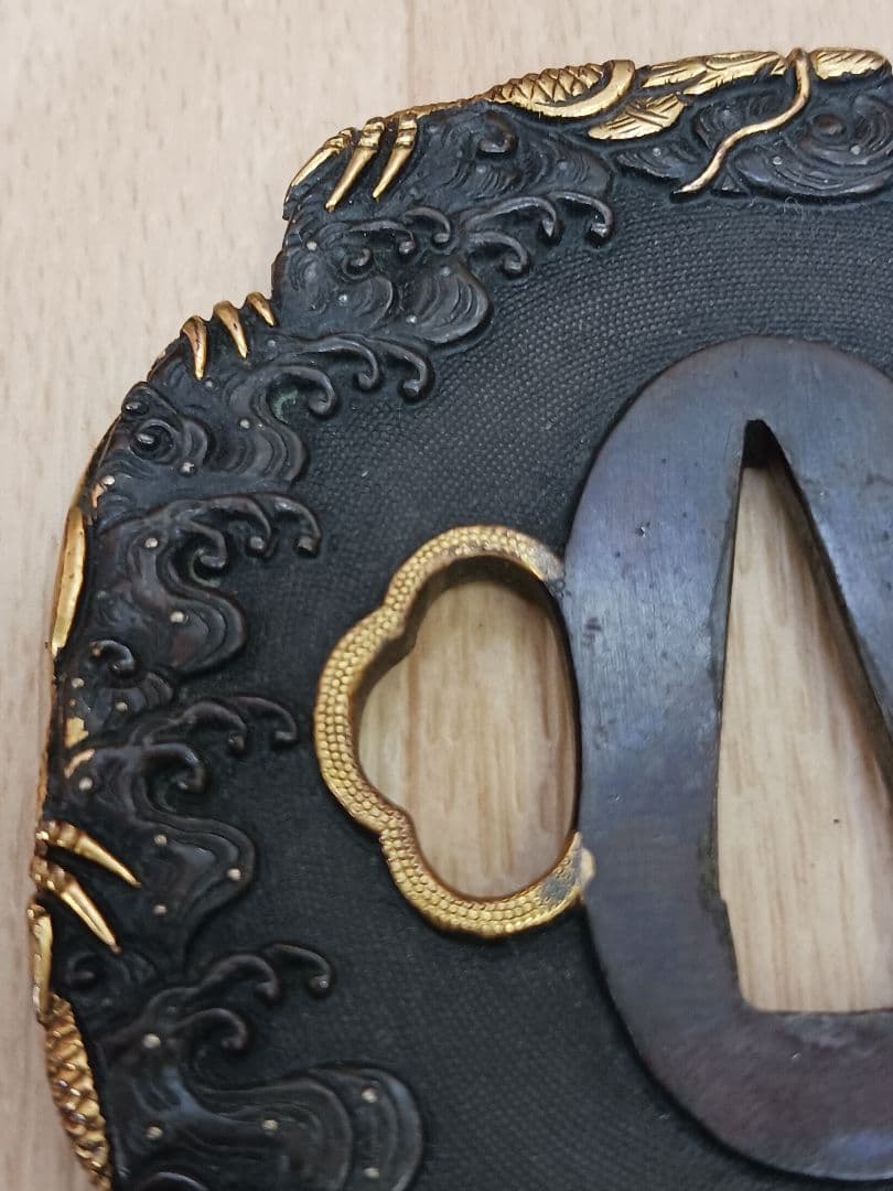 時代物　後藤仙乗作　鍔　鐔　波龍図　刀装具