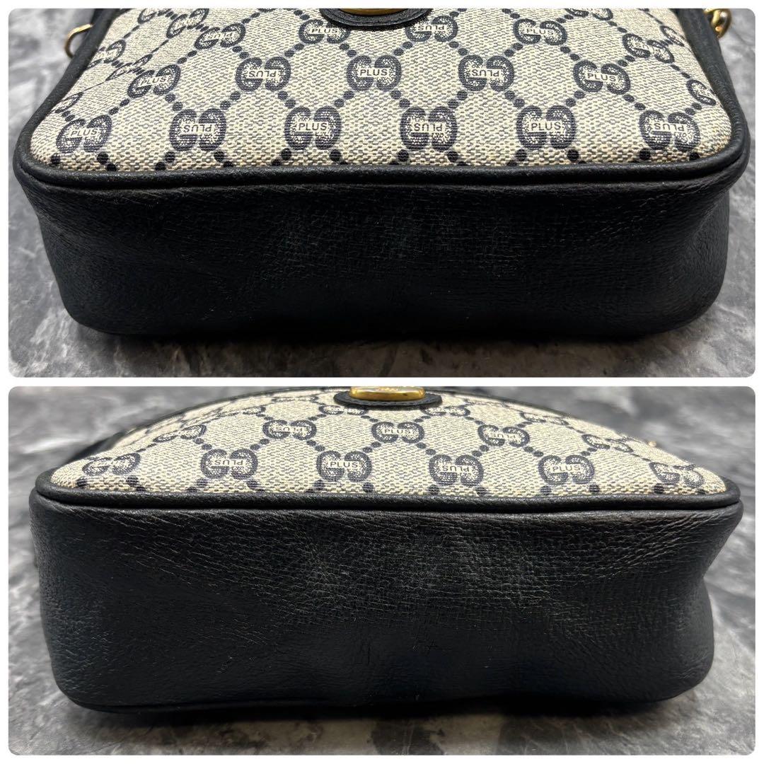 ✨美品✨GUCCI GG ショルダーバッグ ネイビー ベージュ ロゴ レザー金具