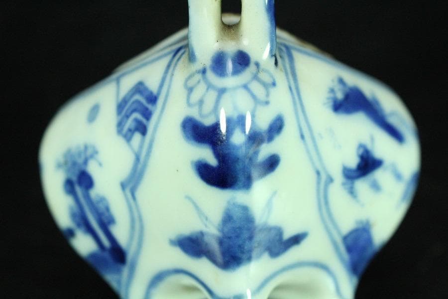 茶道具 青花 獅子蓋 香炉 道八 在銘 高8cm(K-XA787)