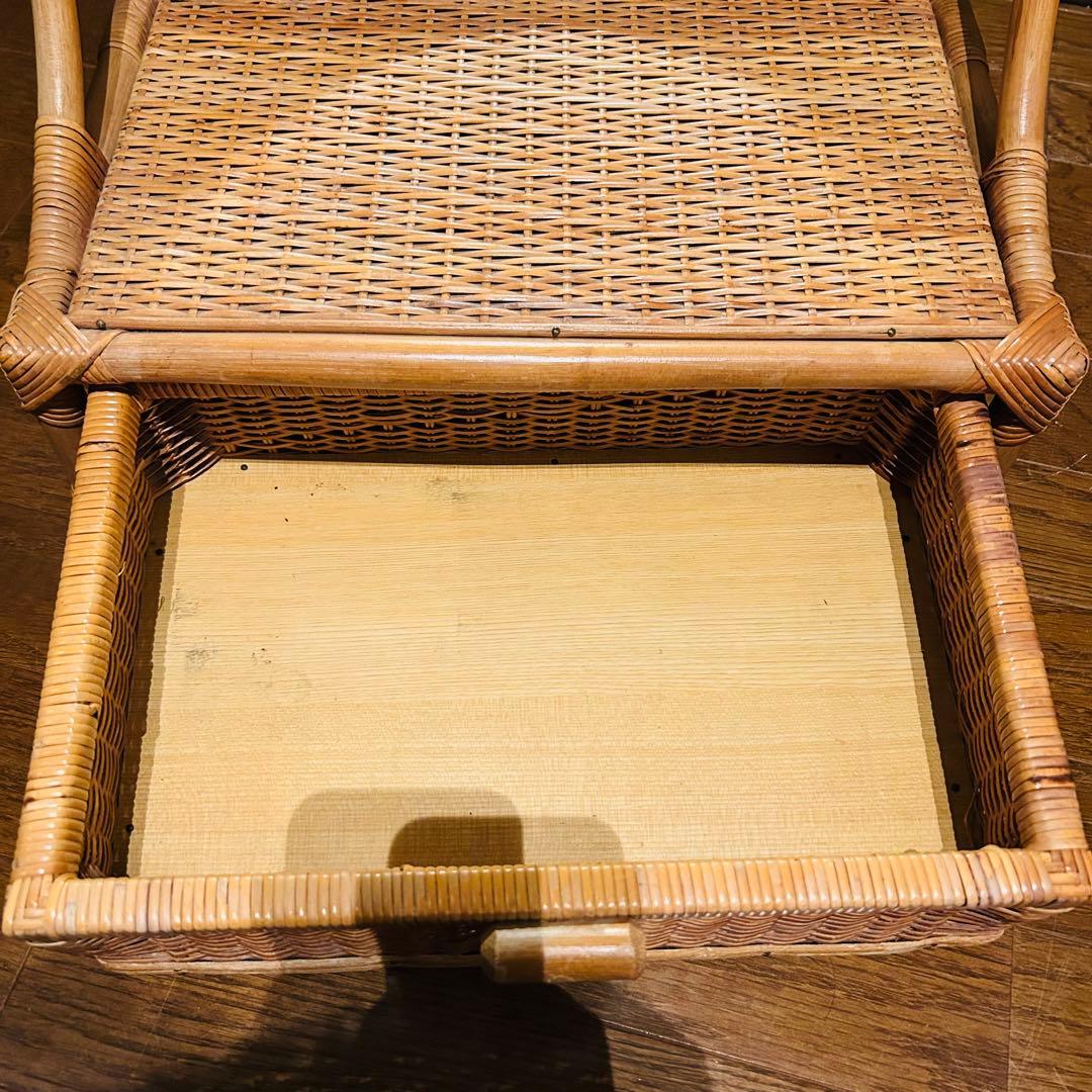 【良品】ラタン ドレッサー スツールセット 鏡台 昭和レトロ