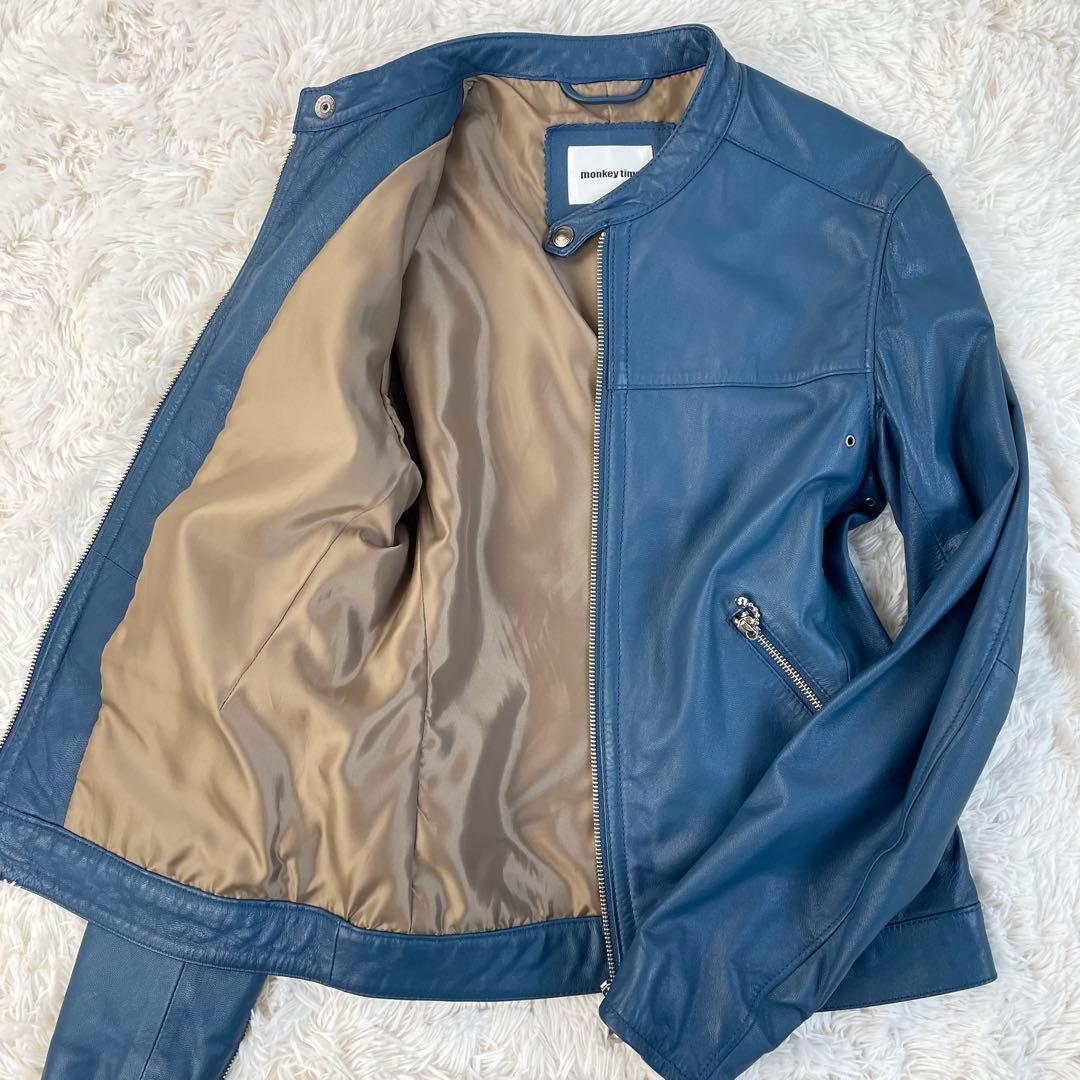 希少カラー ユナイテッドアローズ 山羊革 シングルライダース 青