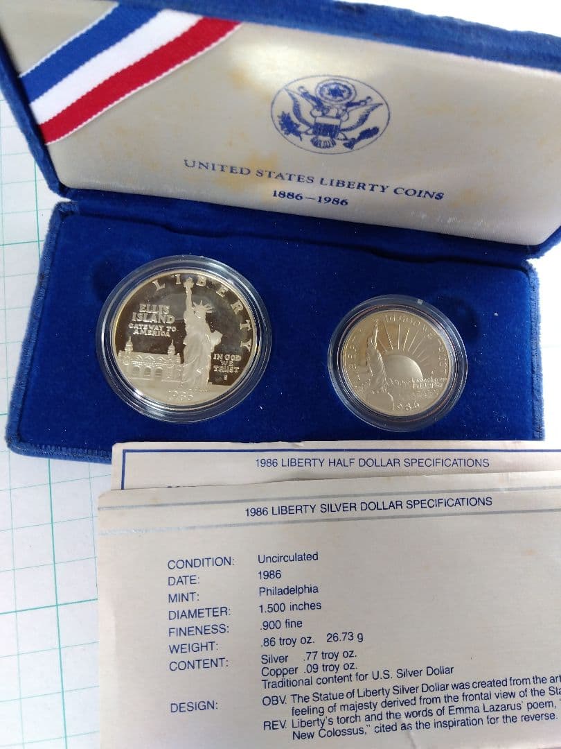 【証明書付】1986年1ドル銀貨 自由の女神 Liberty Silver900