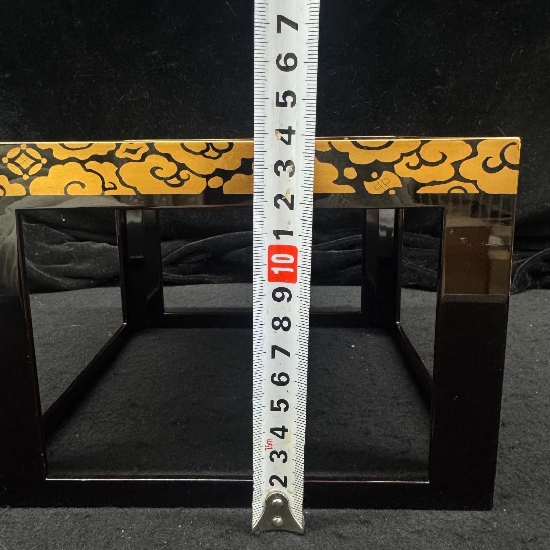 江戸中・後期 重金蒔絵 雲文霊芝様 献菓台 共箱 天然木 漆芸 　縁起