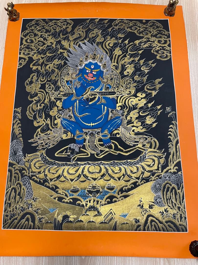 《 チベット密教　1点物 》 手描き　曼荼羅　マハーカーラ　大黒　仏教　密教