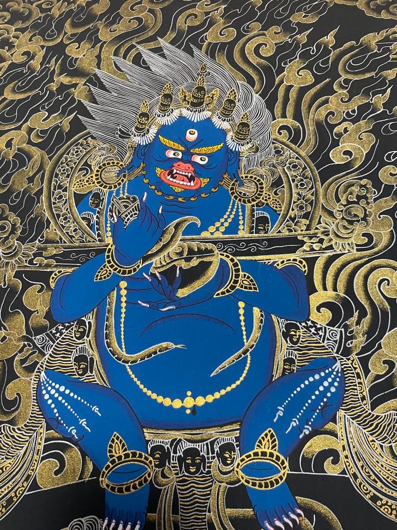 《 チベット密教　1点物 》 手描き　曼荼羅　マハーカーラ　大黒　仏教　密教