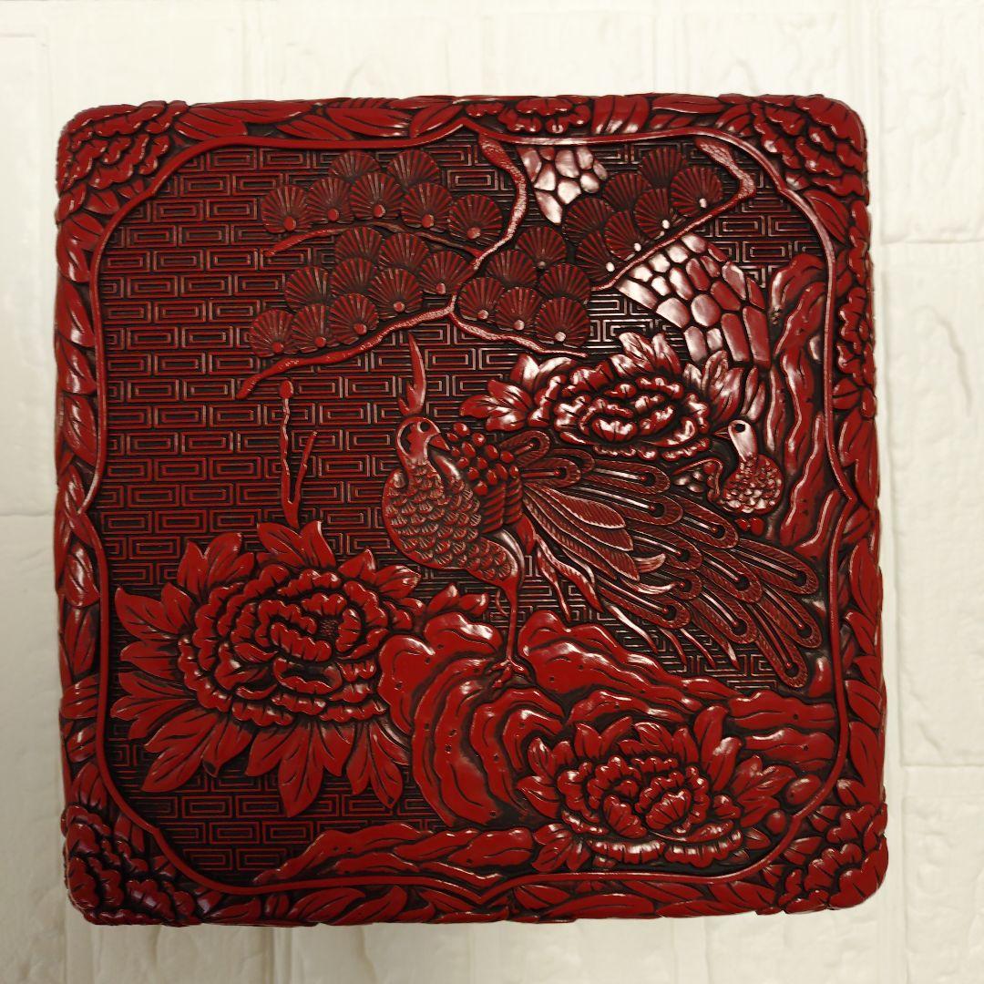 仙台堆朱　花鳥彫　二段重