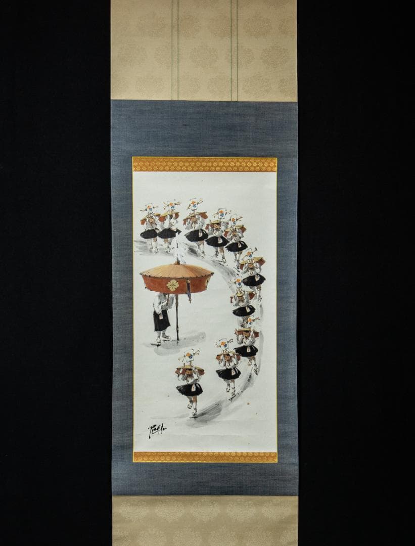 掛軸-1418　尾崎利太郎　住吉おどり図　共箱