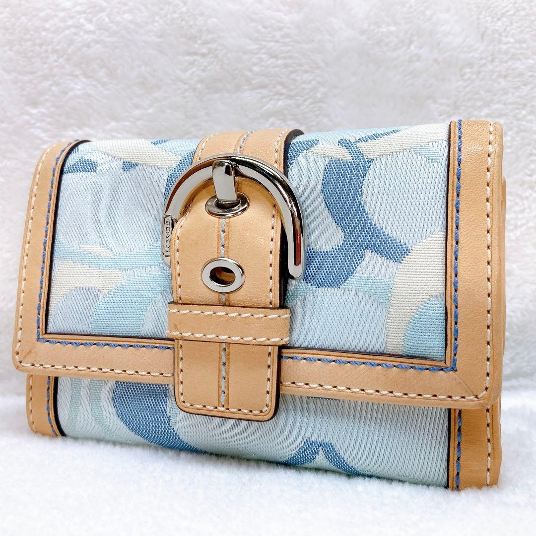 小物 Coach Soho Signature Flap Wallet Blue