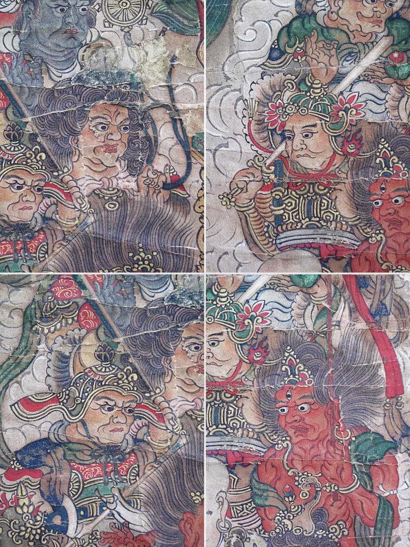 古仏画!! 江戸期『釈迦十六善神図』紙本肉筆 細密画!!