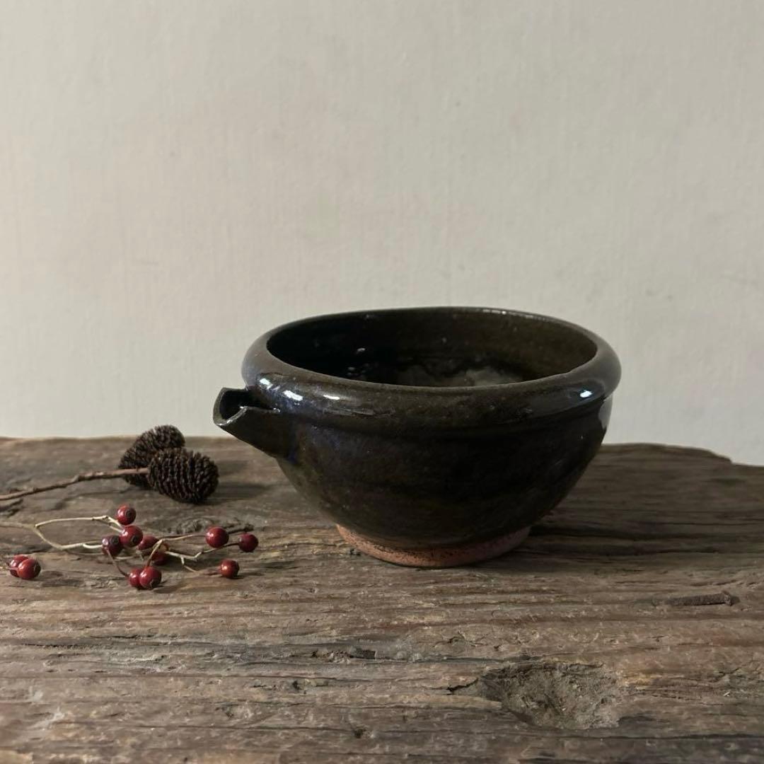 古い平清水片口　酒器　アンティーク　骨董　黒釉　 古美術　白洲正子　検:李朝