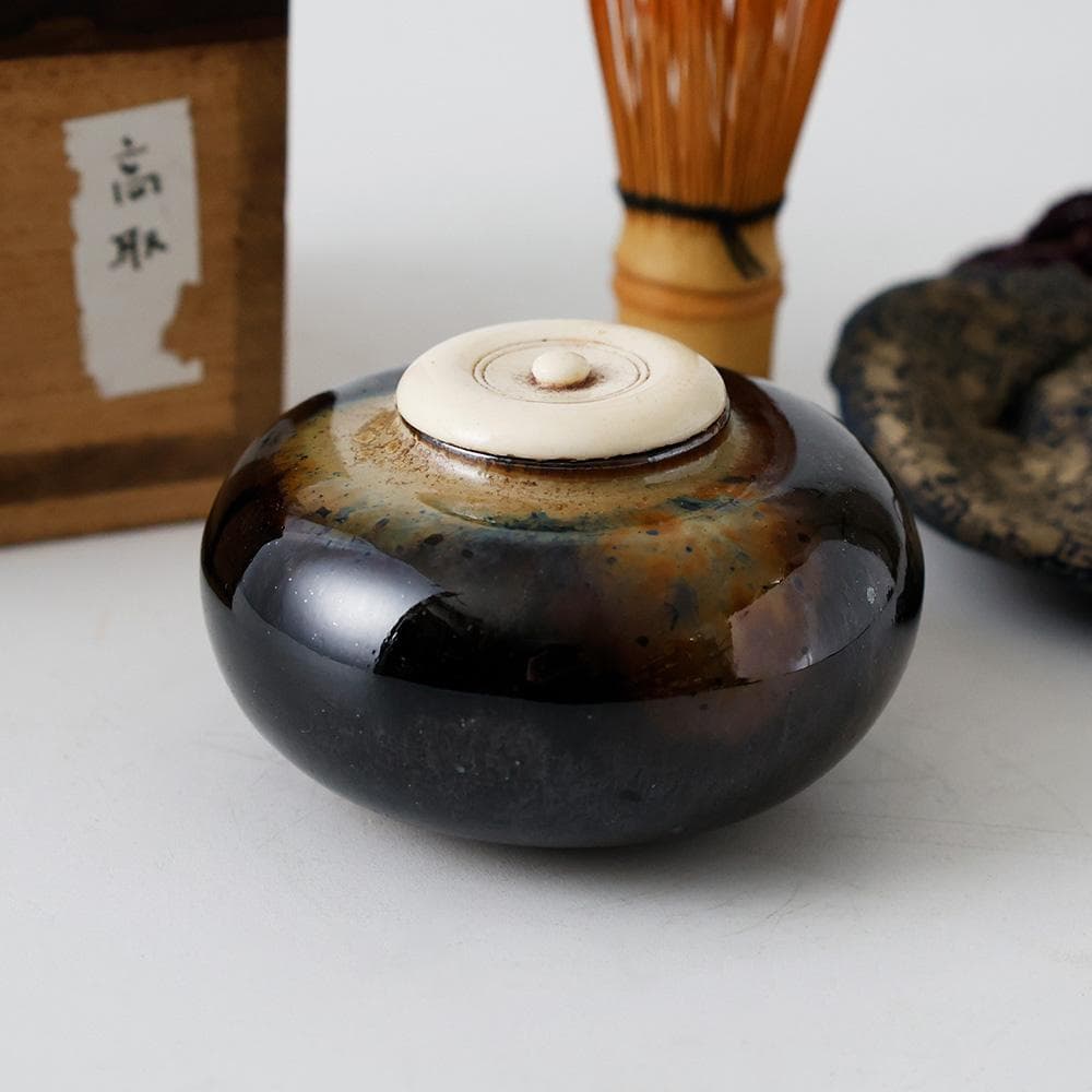 平安春峰造 高取茶入 仕覆 茶道具 げ蓋 濃茶入れ