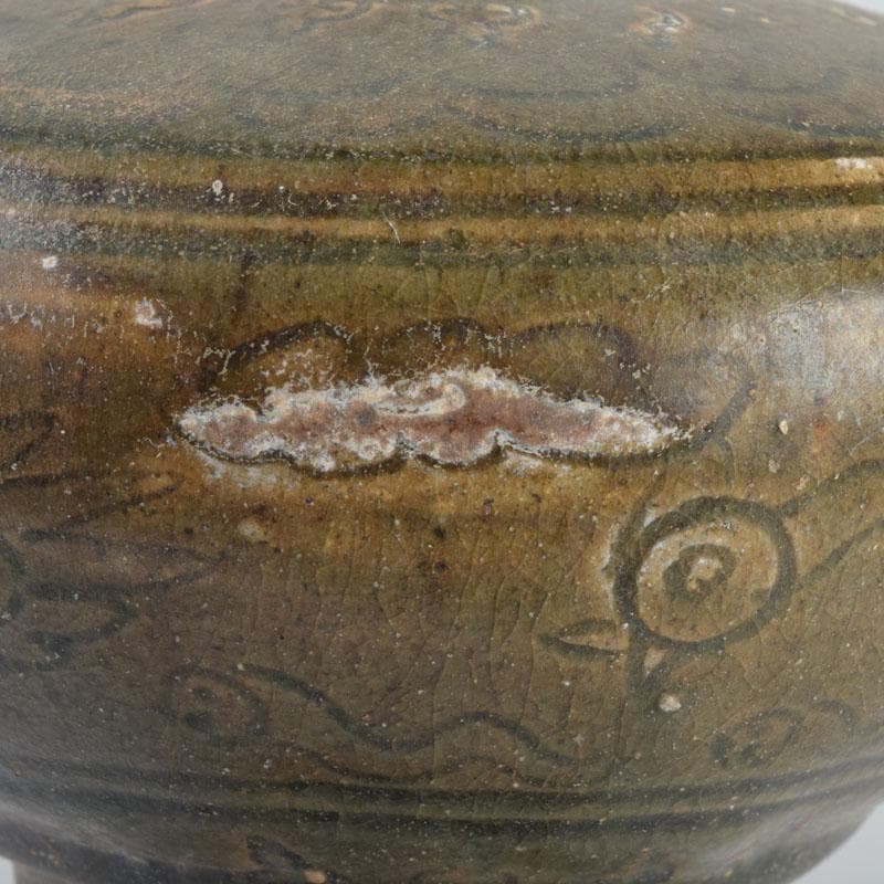 タイ古陶磁　スンコロク　宋胡録　青磁　刻神獣壷　C　9170