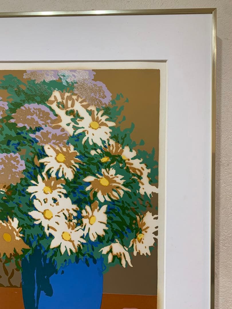 絵画　リトグラフ　真作　本間武男『青い花瓶Ⅱ』ED150/185