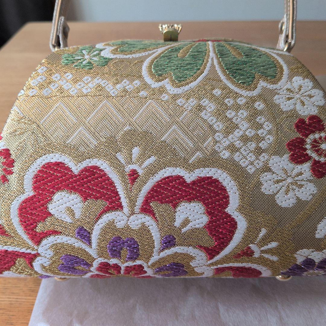 卒業式、成人式　振袖用金色花柄ハンドバッグと草履セット