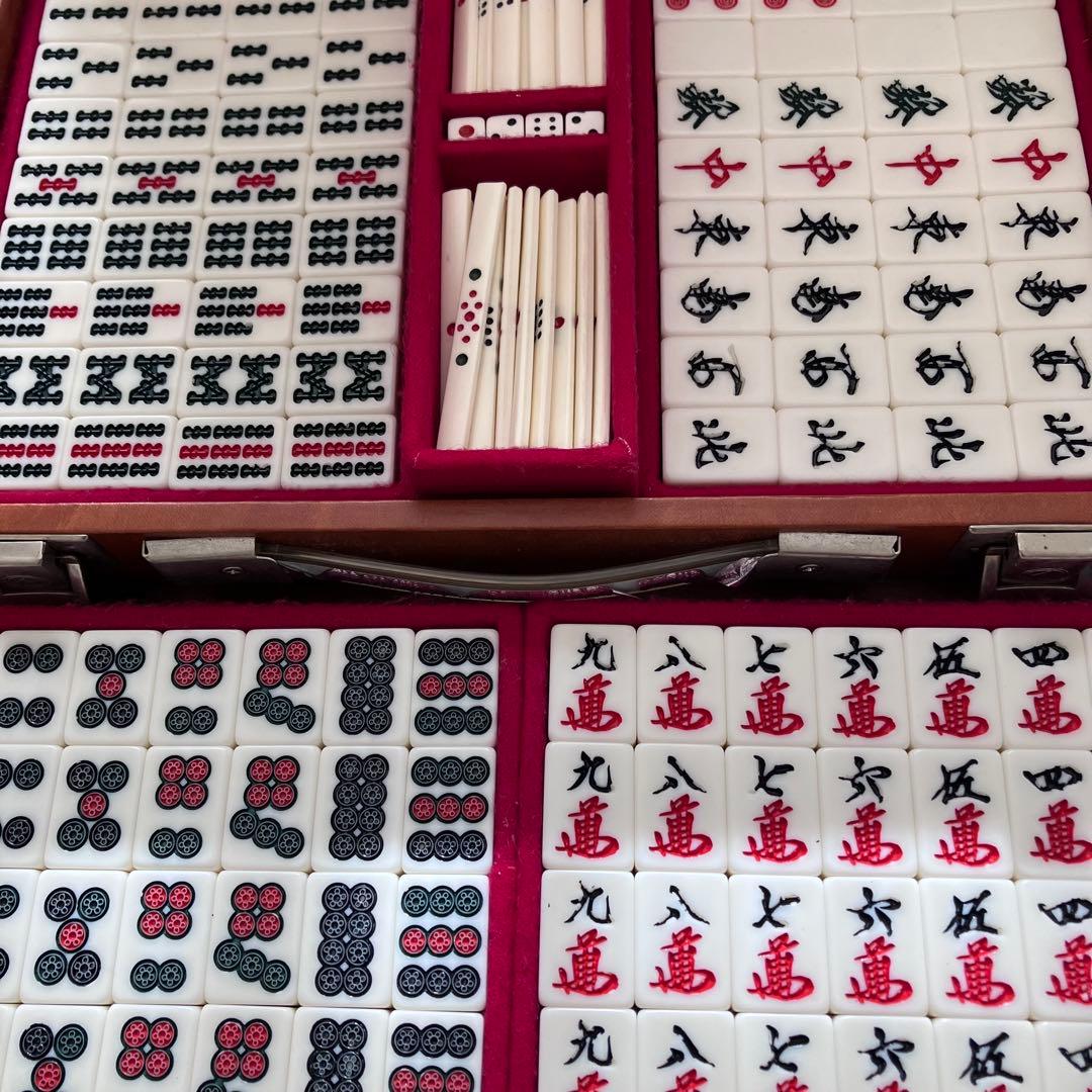 【希少】かきぬま製 麻雀牌 フルセット 役一覧表・点数早見表付 象牙調 背竹風