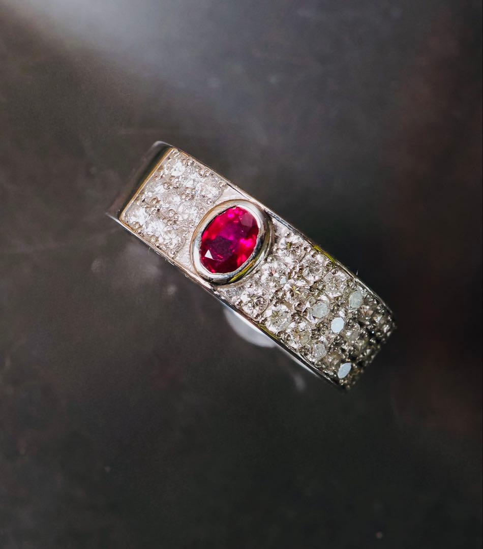 非加熱　ピジョンブラッド ミャンマー ビルマ ルビー ダイヤモンド リング