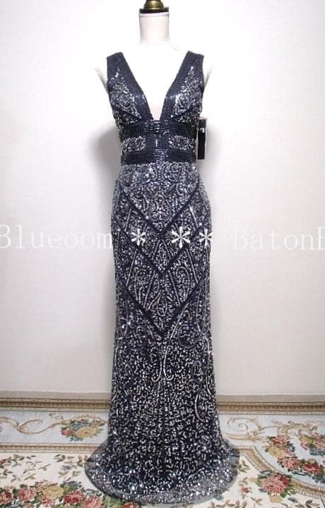 新品☆アイダンマトックス☆豪華スパンコールドレス紺☆演奏会ウェディングドレス