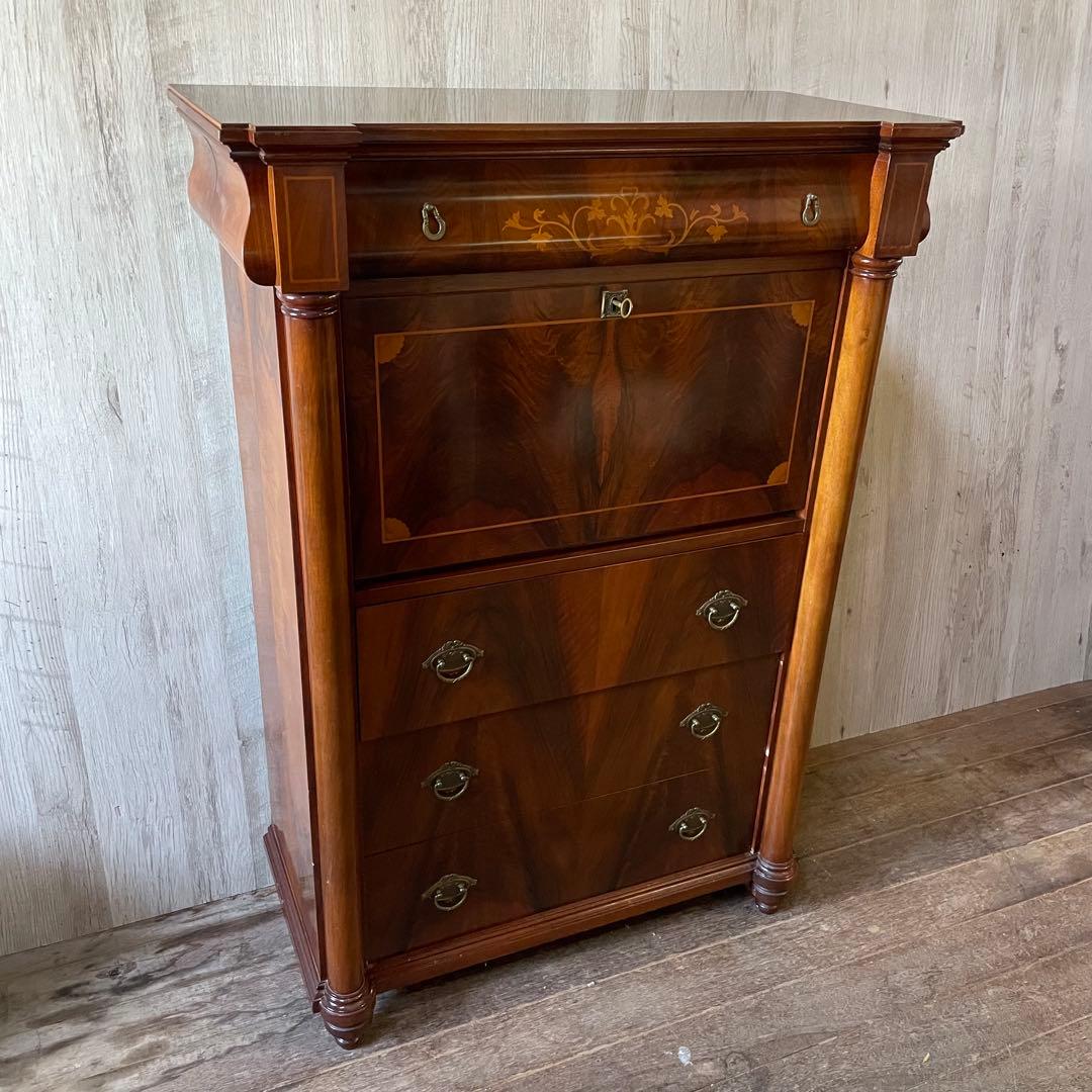 英国アンティーク ライティングビューロー チェスト 鍵付き スペイン家具