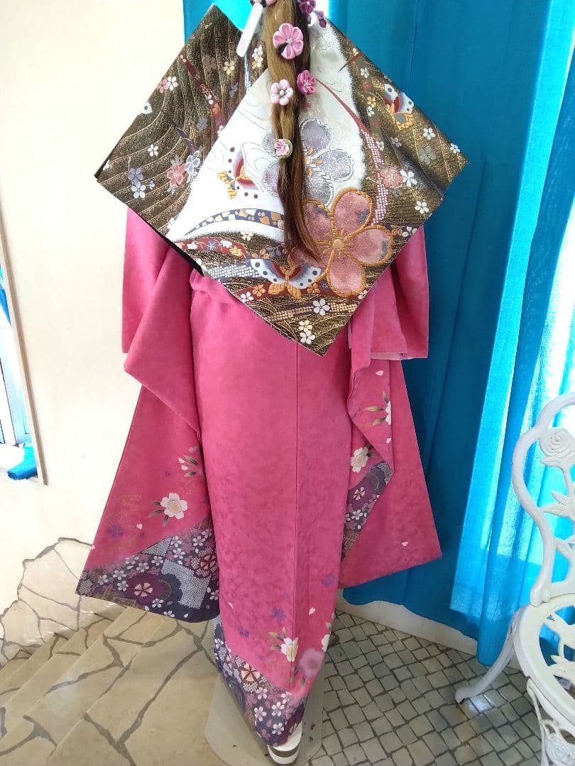 超得】振袖フルセット、正絹振袖成人式、半襟重ね衿、帯揚げ帯締め、西陣袋帯、襦袢