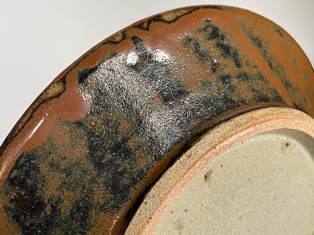 陶芸家　人間国宝　濱田庄司　浜田庄司　柿釉　抜絵　皿　大皿　飾り皿　共箱