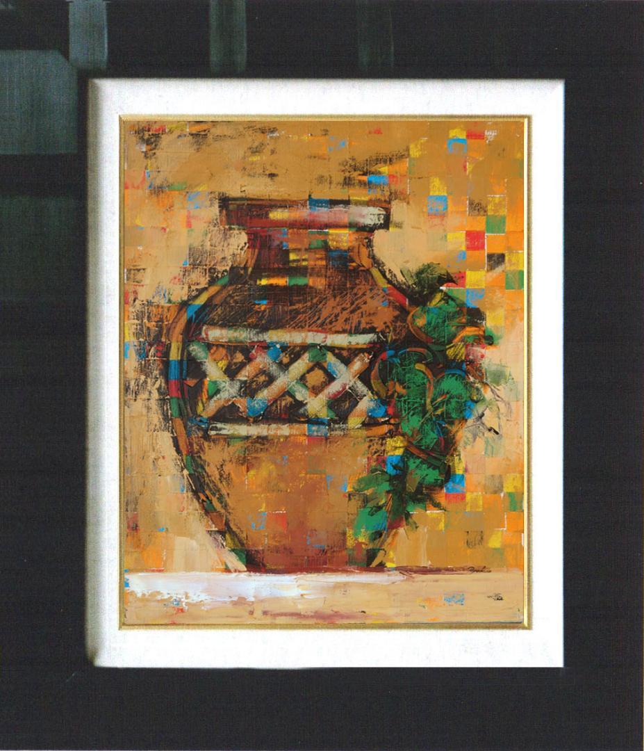 油絵 菅家令子 絵 絵画インテリア額付(白) uF6-064104 静物 壺 瓶