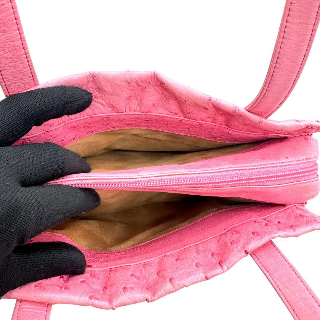 JRA ハンドバッグ オーストリッチ 本革 フルポイント 貴彦 ピンク 底鋲