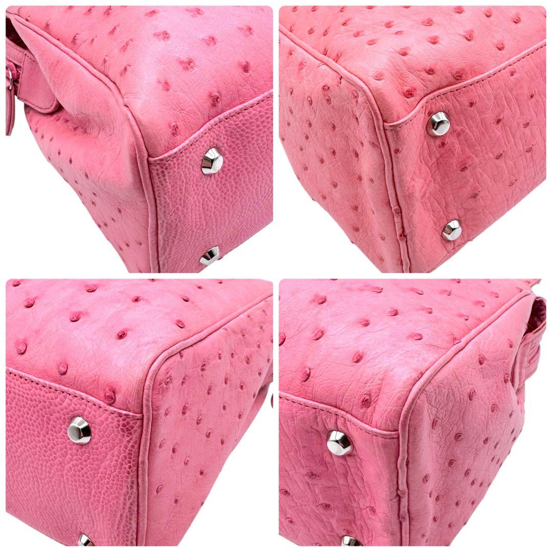 JRA ハンドバッグ オーストリッチ 本革 フルポイント 貴彦 ピンク 底鋲