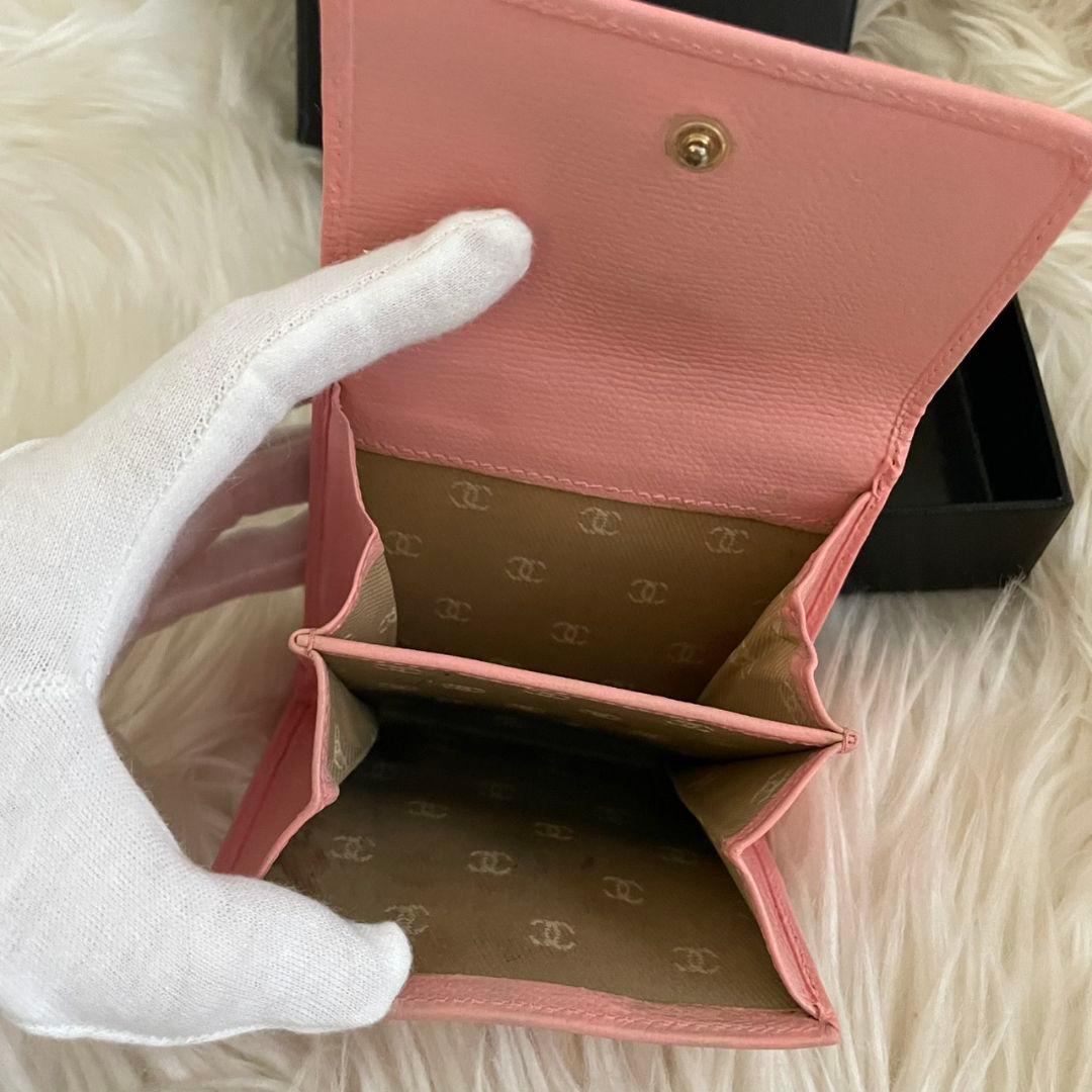 シャネル CHANEL 財布 三つ折りピンク ココボタン ココマーク
