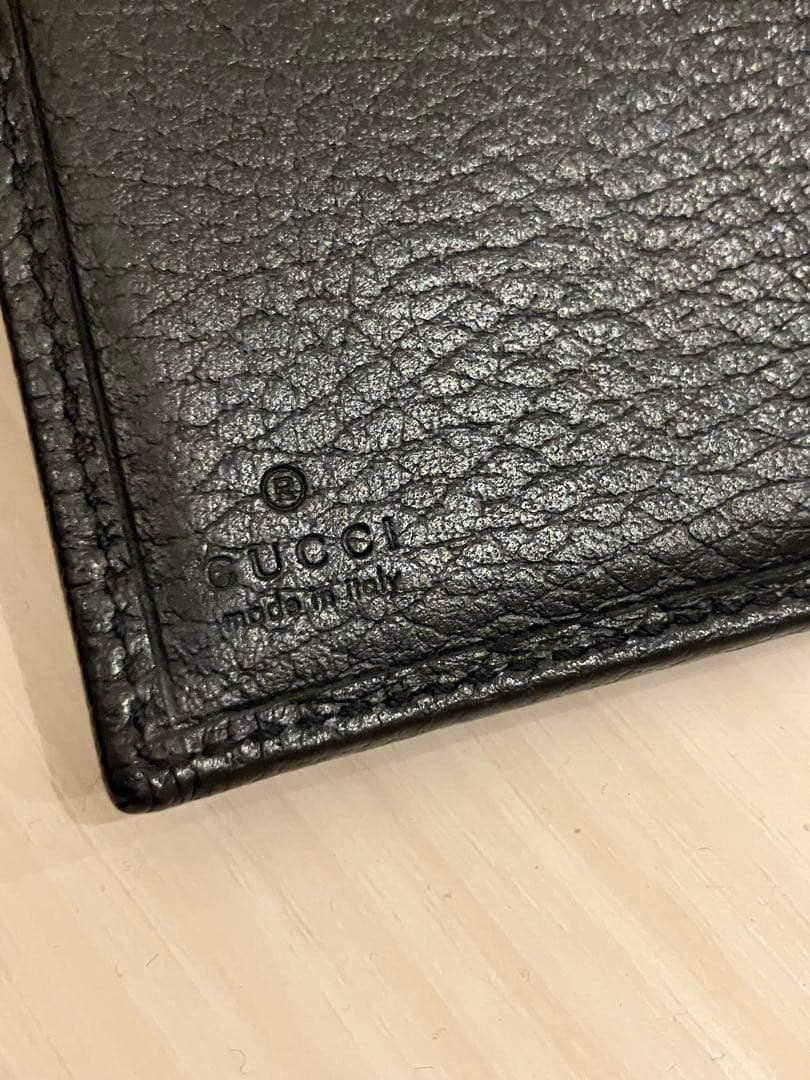 GUCCI グッチ　ダブルG マーモント　黒　レザー三つ折り財布　ウォレット