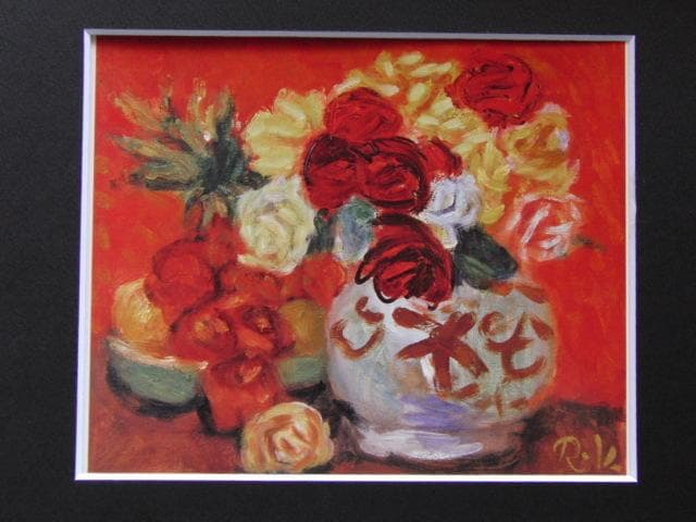 梅原龍三郎、「薔薇と静物」、希少な額装用画集より、新品高級額装付