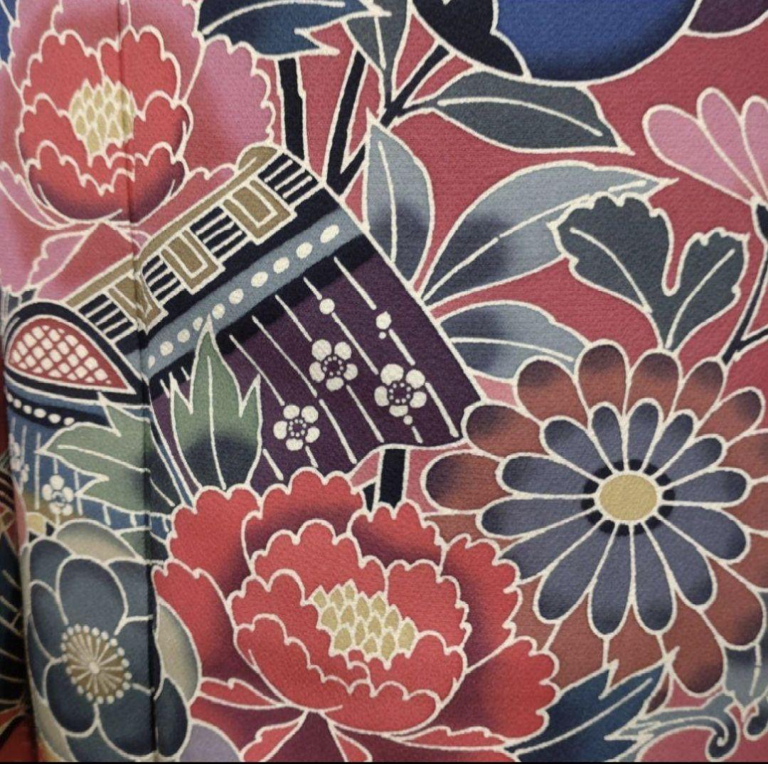 着物　振袖フルセット　京紅型　型染め　宮崎紅型　落款有　成人式　卒業式　赤
