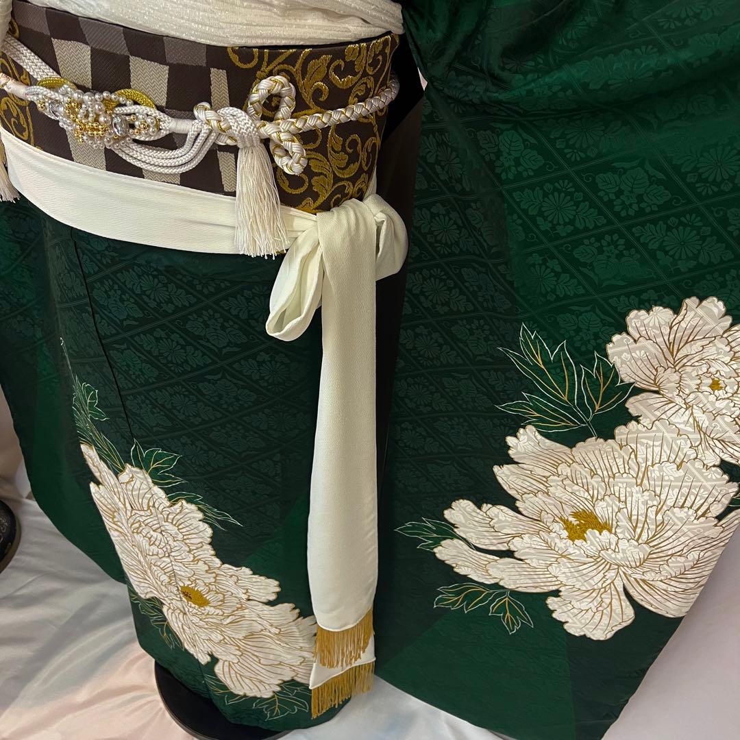 振袖フルセット■大輪牡丹■深緑色■成人式振り袖■振袖一式