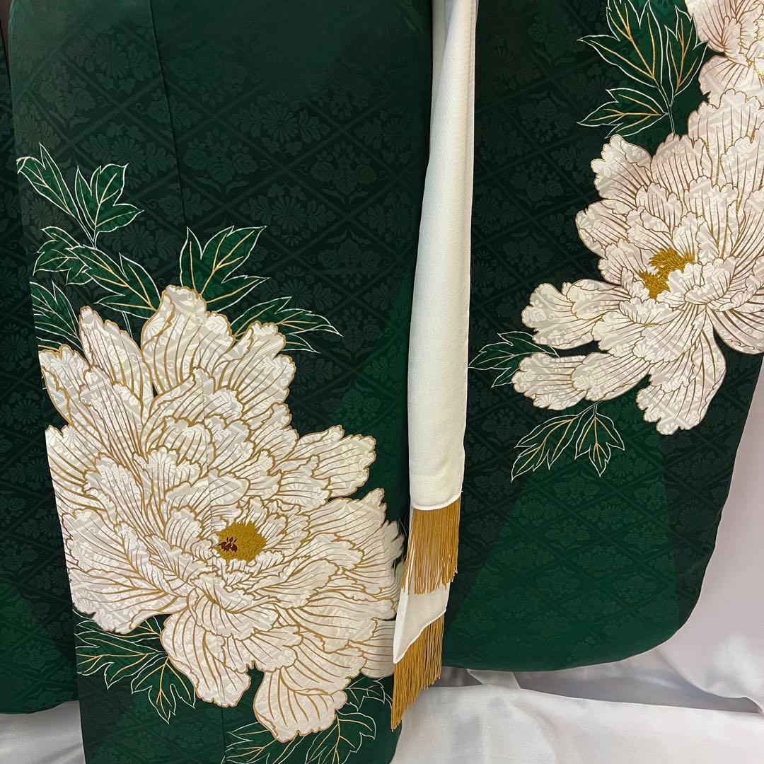 振袖フルセット■大輪牡丹■深緑色■成人式振り袖■振袖一式