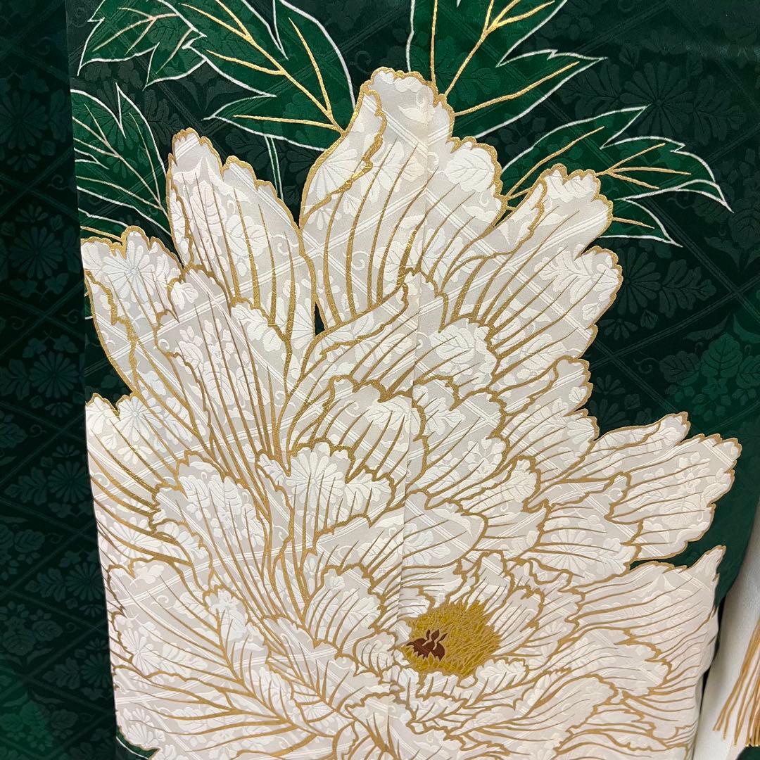 振袖フルセット■大輪牡丹■深緑色■成人式振り袖■振袖一式