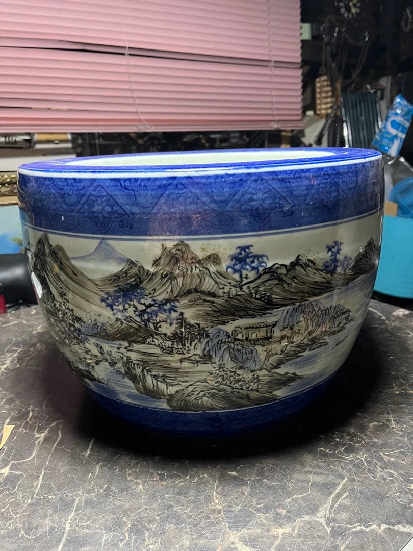 火鉢、陶器火鉢、山水画火鉢、手あぶり火鉢、囲炉裏、炉端、金魚鉢、メダカ鉢、睡蓮鉢