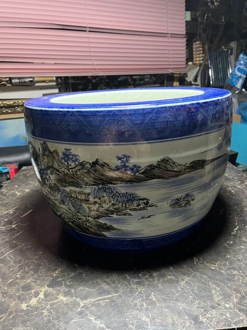 火鉢、陶器火鉢、山水画火鉢、手あぶり火鉢、囲炉裏、炉端、金魚鉢、メダカ鉢、睡蓮鉢
