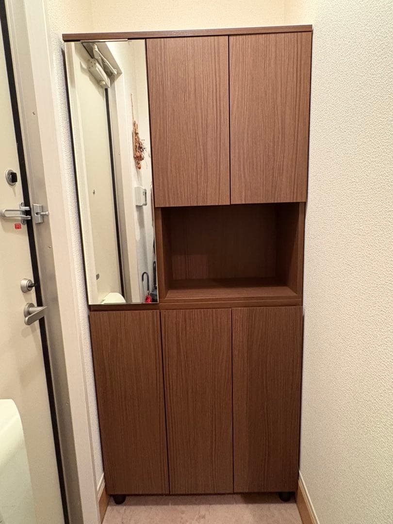 【美品】シューズボックス ミラー付き 組立済み 汚れ防止シート付き ※即購入可