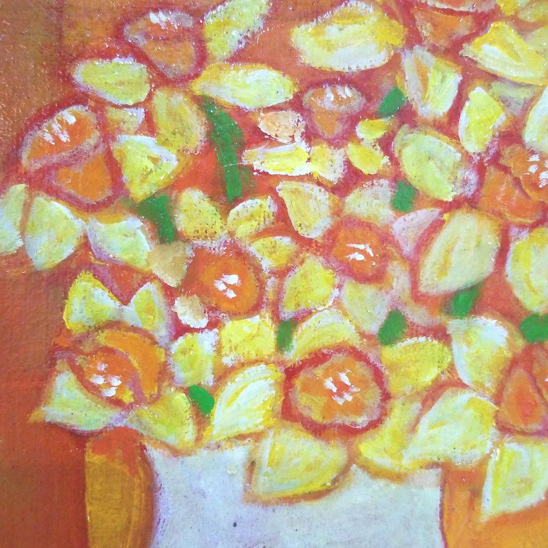 油絵　ラッパ水仙を差した花瓶