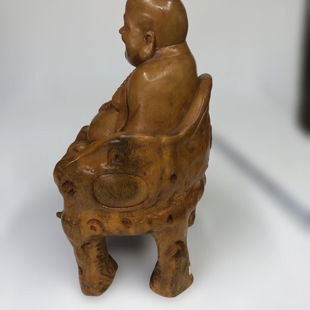 中国美術￼ 一刀彫木彫り、縁起物布袋さん￼