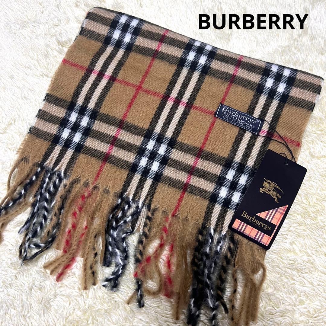 【タグ付未使用】バーバリー ノバチェック マフラー ラムウール 英国製 ベージュ